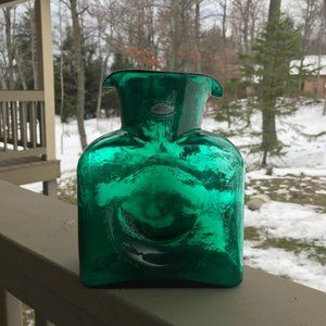 Vintage BLENKO Handcrafted Water Bottle Vase Display Emerald Green
